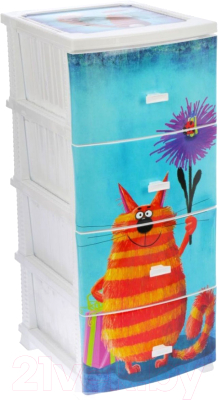 Комод пластиковый Росспласт Декор Кот 4 яруса - фото
