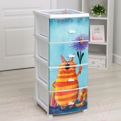 Комод пластиковый Росспласт Декор Кот 4 яруса