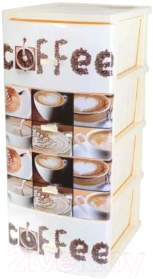 Комод пластиковый Росспласт Декор Кофе 4 яруса (слоновая кость) - фото