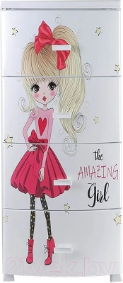 Комод пластиковый Росспласт Декор Красотка Моно 4 яруса (белый)