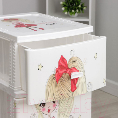 Комод пластиковый Росспласт Декор Красотка Моно 4 яруса (белый)