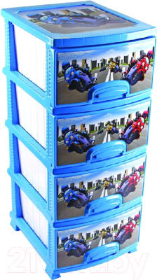 Комод пластиковый Росспласт Декор Мотокросс 4 яруса - фото