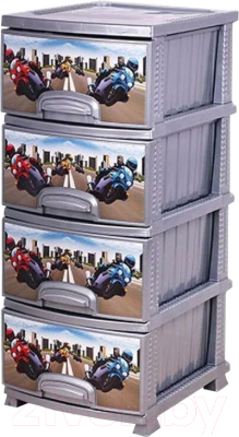 Комод пластиковый Росспласт Декор Мотокросс 4 яруса - фото