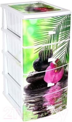 Комод пластиковый Росспласт Декор Орхидея Моно 4 яруса - фото