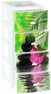 Комод пластиковый Росспласт Декор Орхидея Моно 4 яруса