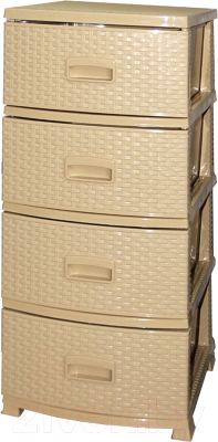 Комод пластиковый Росспласт Декор Ротанг 4 яруса (бежевый) - фото
