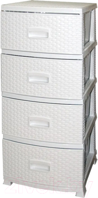 Комод пластиковый Росспласт Декор Ротанг 4 яруса (белый) - фото
