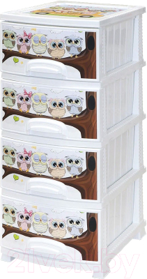 Комод пластиковый Росспласт Декор Совушки 4 яруса - фото
