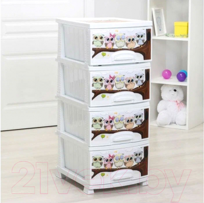 Комод пластиковый Росспласт Декор Совушки 4 яруса