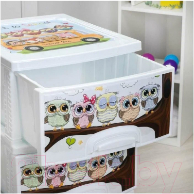 Комод пластиковый Росспласт Декор Совушки 4 яруса