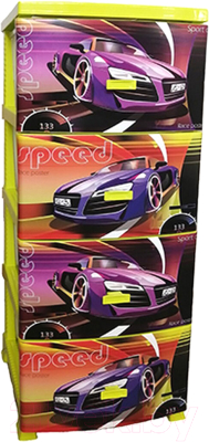 Комод пластиковый Росспласт Декор Спорткар 4 яруса - фото