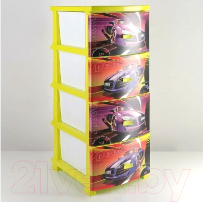 Комод пластиковый Росспласт Декор Спорткар 4 яруса