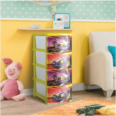 Комод пластиковый Росспласт Декор Спорткар 4 яруса