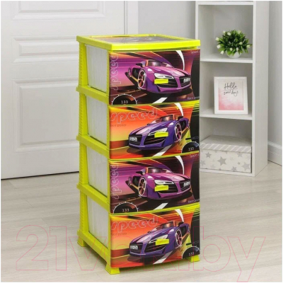 Комод пластиковый Росспласт Декор Спорткар 4 яруса