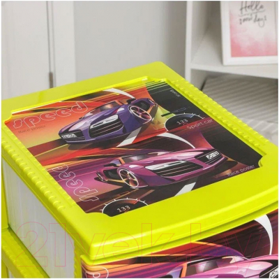 Комод пластиковый Росспласт Декор Спорткар 4 яруса