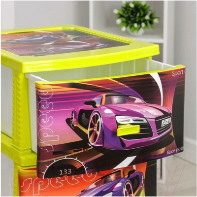 Комод пластиковый Росспласт Декор Спорткар 4 яруса