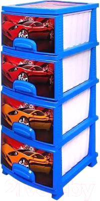 Комод пластиковый Росспласт Декор Тачки 4 яруса - фото