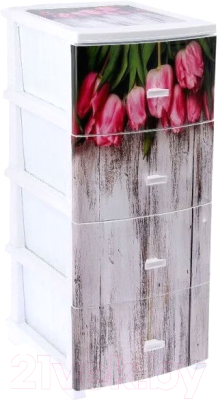 Комод пластиковый Росспласт Декор Тюльпан Моно 4 яруса - фото