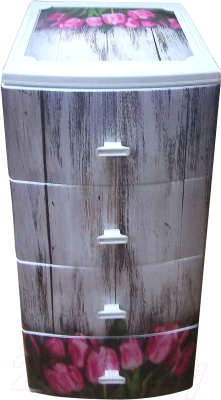 Комод пластиковый Росспласт Декор Тюльпан Моно 4 яруса