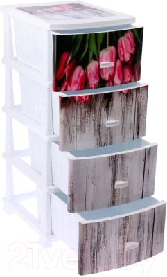 Комод пластиковый Росспласт Декор Тюльпан Моно 4 яруса