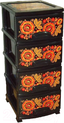 Комод пластиковый Росспласт Декор Хохлома 4 яруса - фото