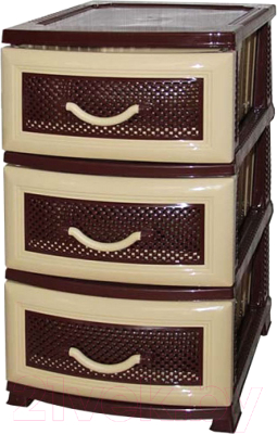 Комод пластиковый Росспласт Дельфин 3 яруса (бежевый/коричневый) - фото