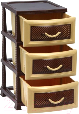 Комод пластиковый Росспласт Дельфин 3 яруса (бежевый/коричневый)
