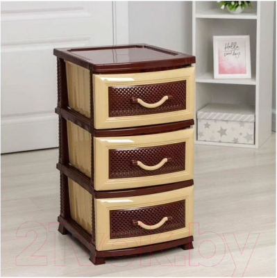Комод пластиковый Росспласт Дельфин 3 яруса (бежевый/коричневый)