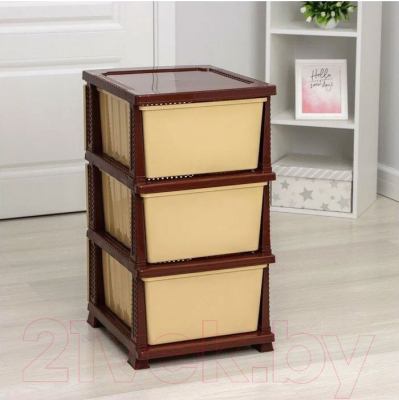Комод пластиковый Росспласт Дельфин 3 яруса (бежевый/коричневый)