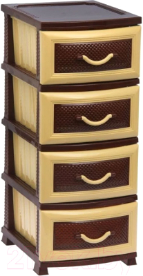 Комод пластиковый Росспласт Дельфин 4 яруса (бежевый/коричневый) - фото