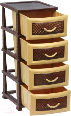 Комод пластиковый Росспласт Дельфин 4 яруса (бежевый/коричневый)
