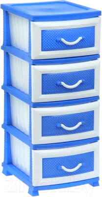 Комод пластиковый Росспласт Дельфин 4 яруса (голубой) - фото
