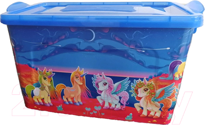 Контейнер для хранения Росспласт Единорожки (35л, темно-голубой) - фото