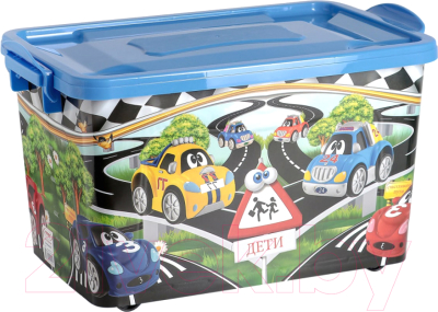 Контейнер для хранения Росспласт Машинки (50л, темно-голубой) - фото