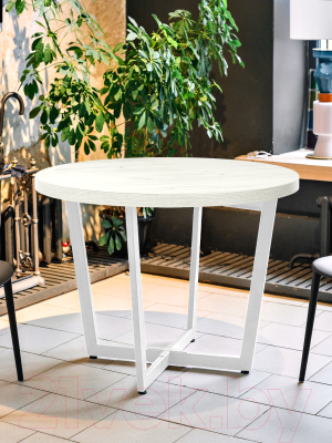 Обеденный стол Millwood Лофт Орлеан Л D90x75 (дуб белый Craft/металл белый)