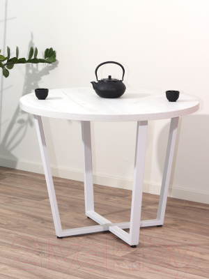 Обеденный стол Millwood Лофт Орлеан Л D90x75 (дуб белый Craft/металл белый)