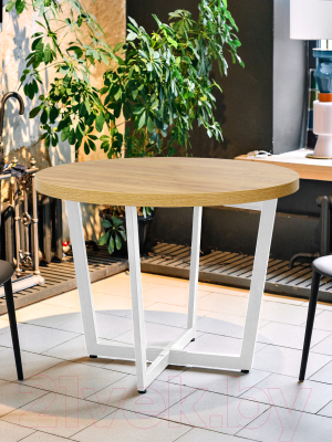 Обеденный стол Millwood Лофт Орлеан Л D90x75 (дуб золотой Craft/металл белый)