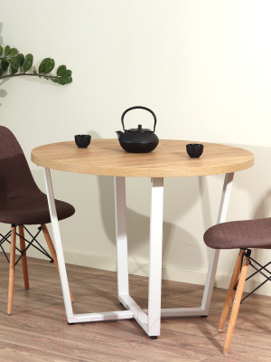 Обеденный стол Millwood Лофт Орлеан Л D90x75 (дуб золотой Craft/металл белый)