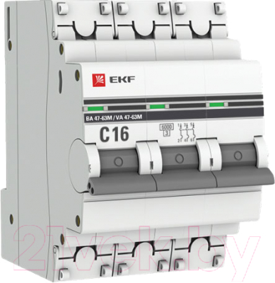 Выключатель автоматический EKF PROxima 3P 16А (C) 6кА ВА 47-63M / mcb4763m-6-3-16C-pro - фото