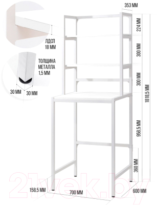 Стеллаж Millwood Венеция 1 70x60x181.8 (белый/металл белый)