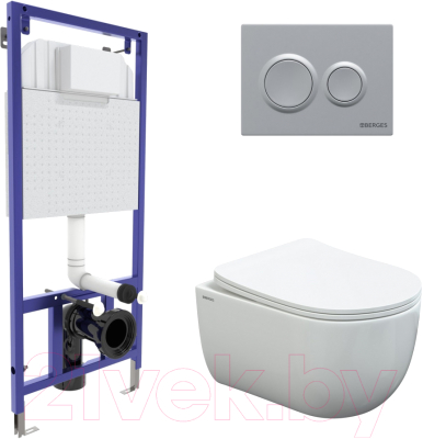 Унитаз подвесной с инсталляцией Berges Ventas Rimless / 043240 (с сиденьем и кнопкой смыва) - фото