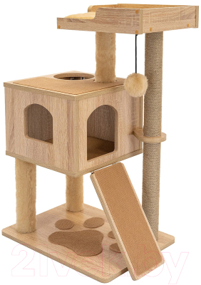 Комплекс для кошек ZooM Барни с домиком / 8278дуб - фото