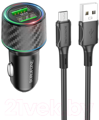 Зарядное устройство автомобильное Borofone BZ21A с кабелем Micro - фото