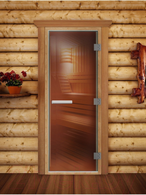 Стеклянная дверь для бани/сауны Doorwood Престиж Лайт 80x200 (бронза, горизонтальная ручка)