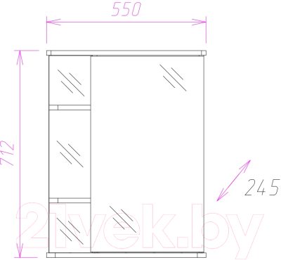 Шкаф с зеркалом для ванной Onika Карина 55.01 R (205513)