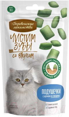 Лакомство для кошек Деревенские лакомства Чистим зубы Подушечки с кремом из говядины - фото