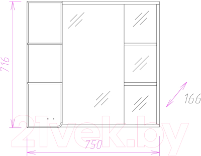 Шкаф с зеркалом для ванной Onika Стиль 75.01 L (207519)