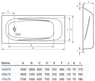 Ванна стальная Koller Pool Deline 150x75 B55US200E