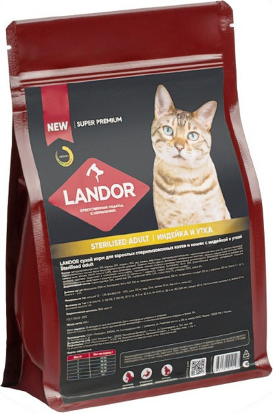 Сухой корм для кошек Landor Полнорац. для стерилизованных котов и с индейкой и уткой / L1004 - фото