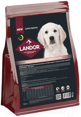 Сухой корм для собак Landor Щенков и юниоров сред. и круп. пород c индейкой и уткой / L1018 - фото